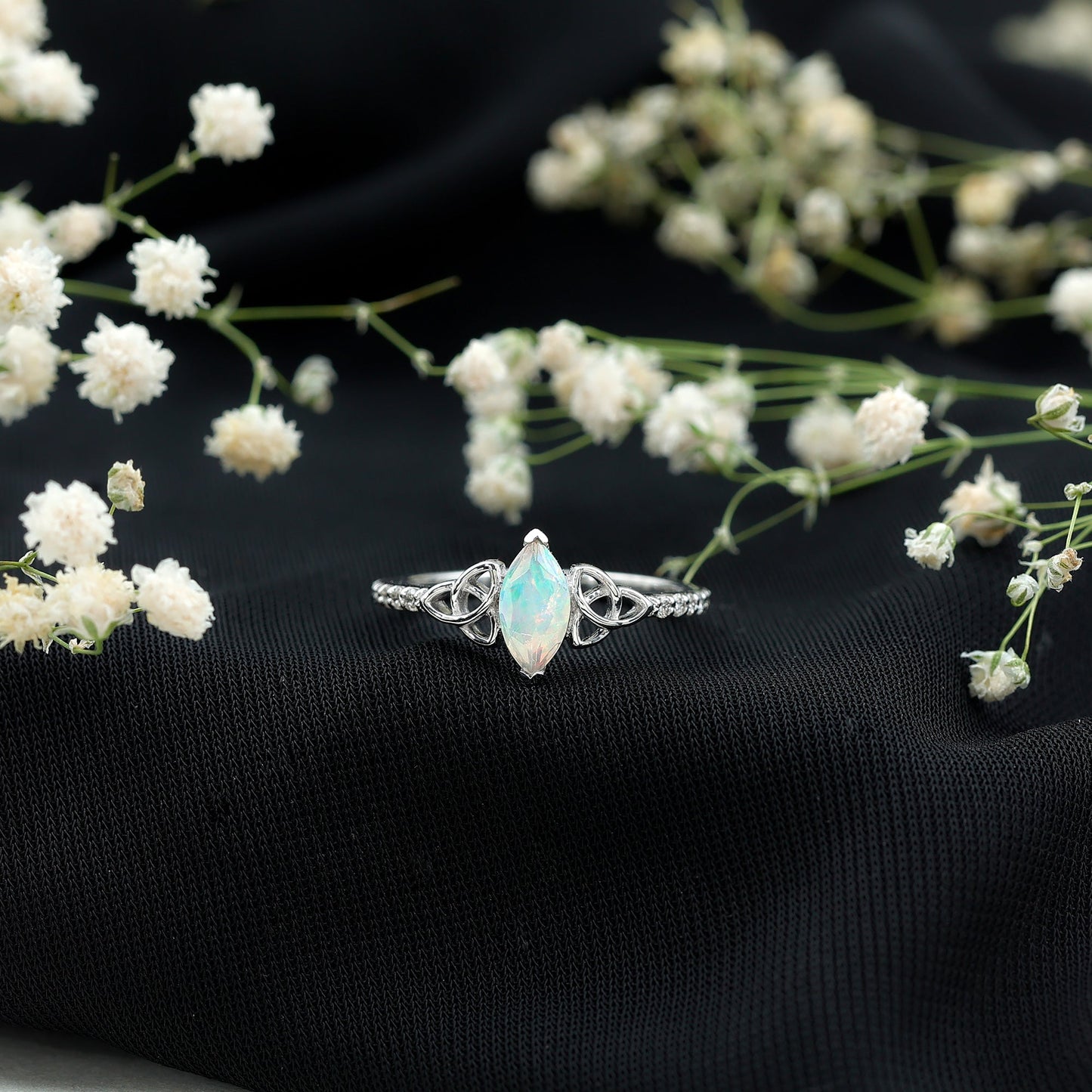 Natural Ethiopian Opal Diamond Engagement Ring with Celtic Knot