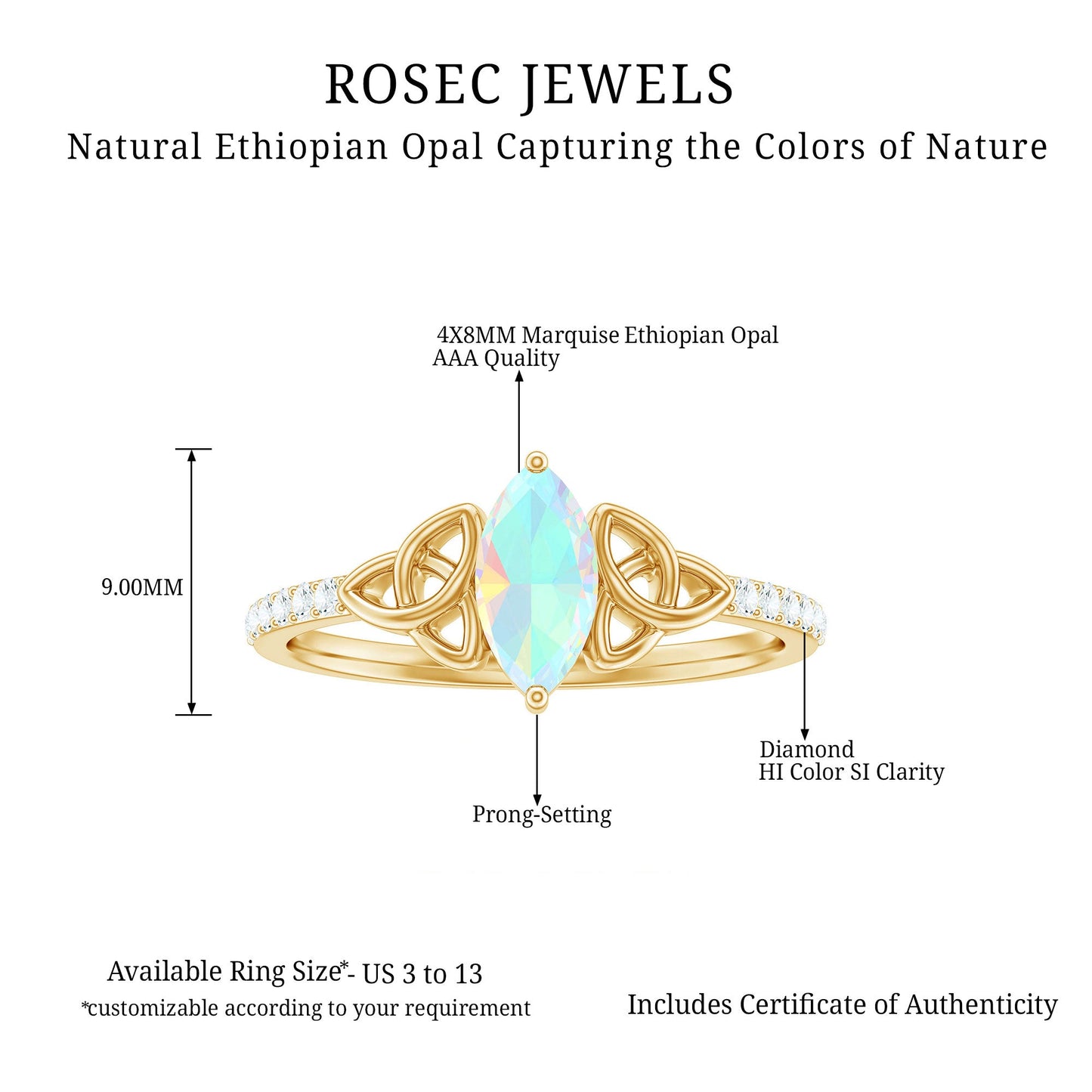 Natural Ethiopian Opal Diamond Engagement Ring with Celtic Knot