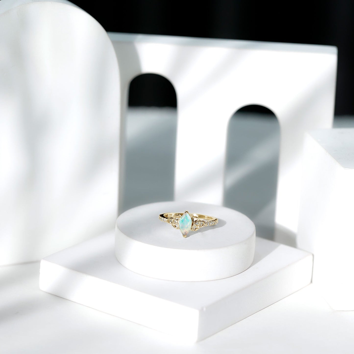Natural Ethiopian Opal Diamond Engagement Ring with Celtic Knot