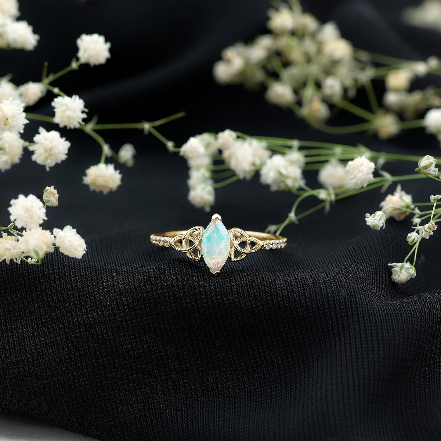 Natural Ethiopian Opal Diamond Engagement Ring with Celtic Knot