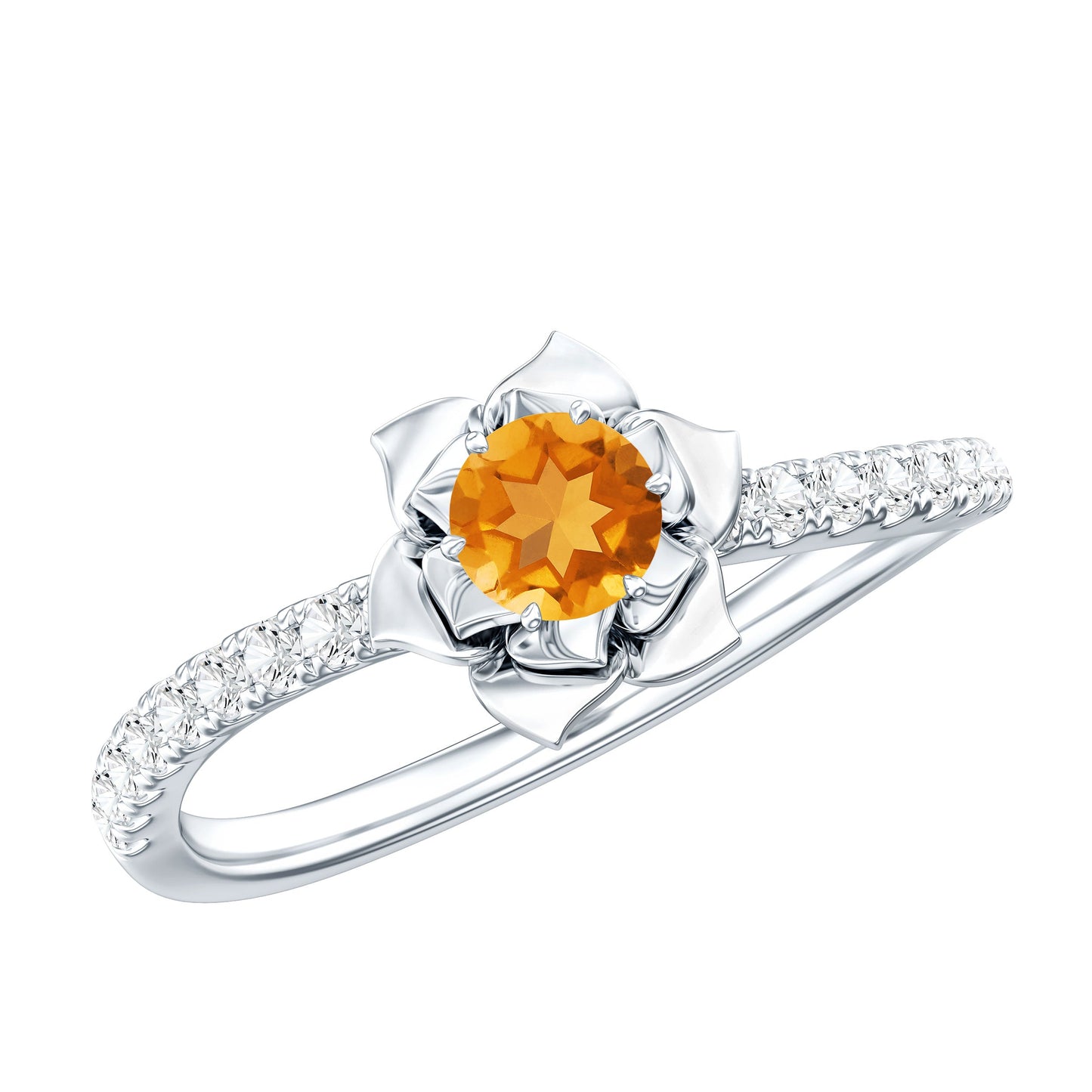 Certified Real Citrine Flower Engagement Ring with Diamond