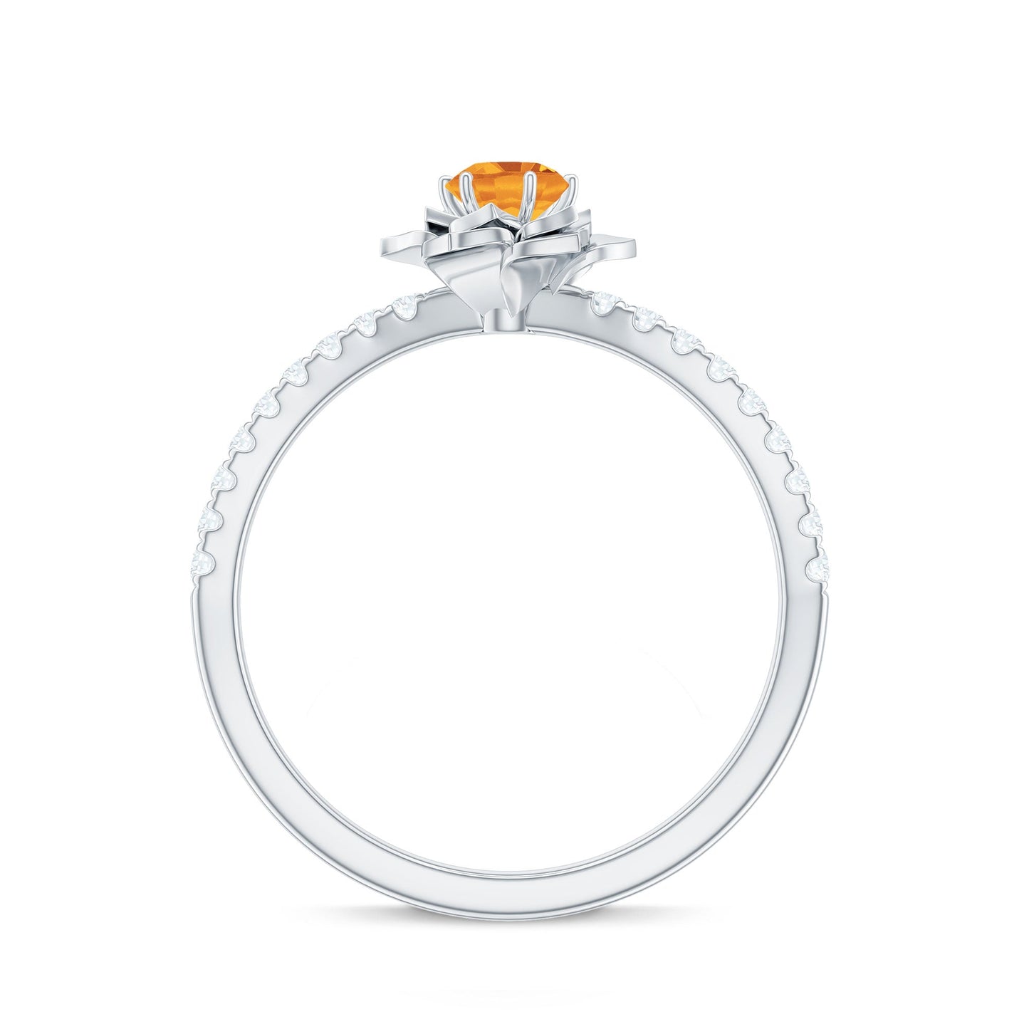 Certified Real Citrine Flower Engagement Ring with Diamond