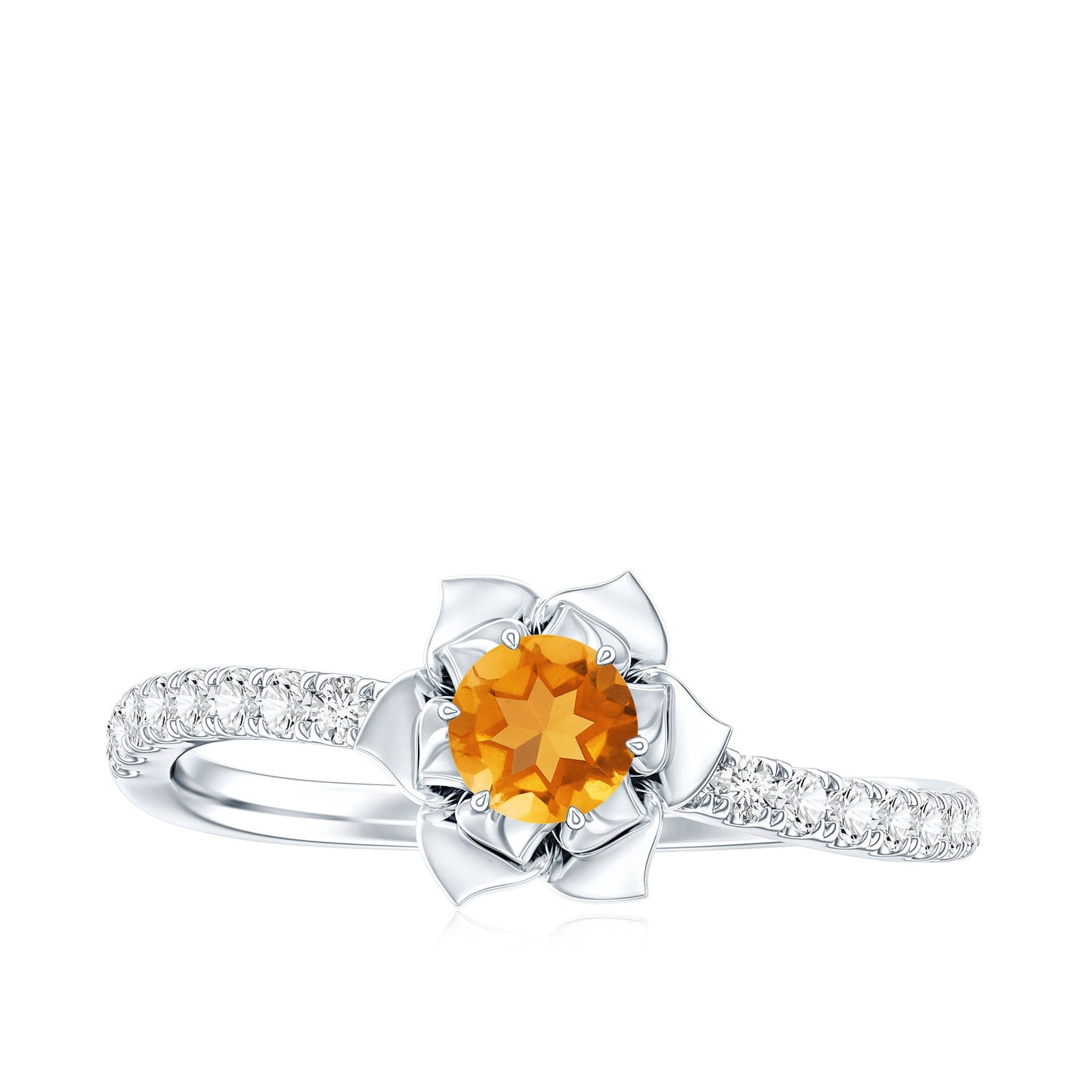 Certified Real Citrine Flower Engagement Ring with Diamond