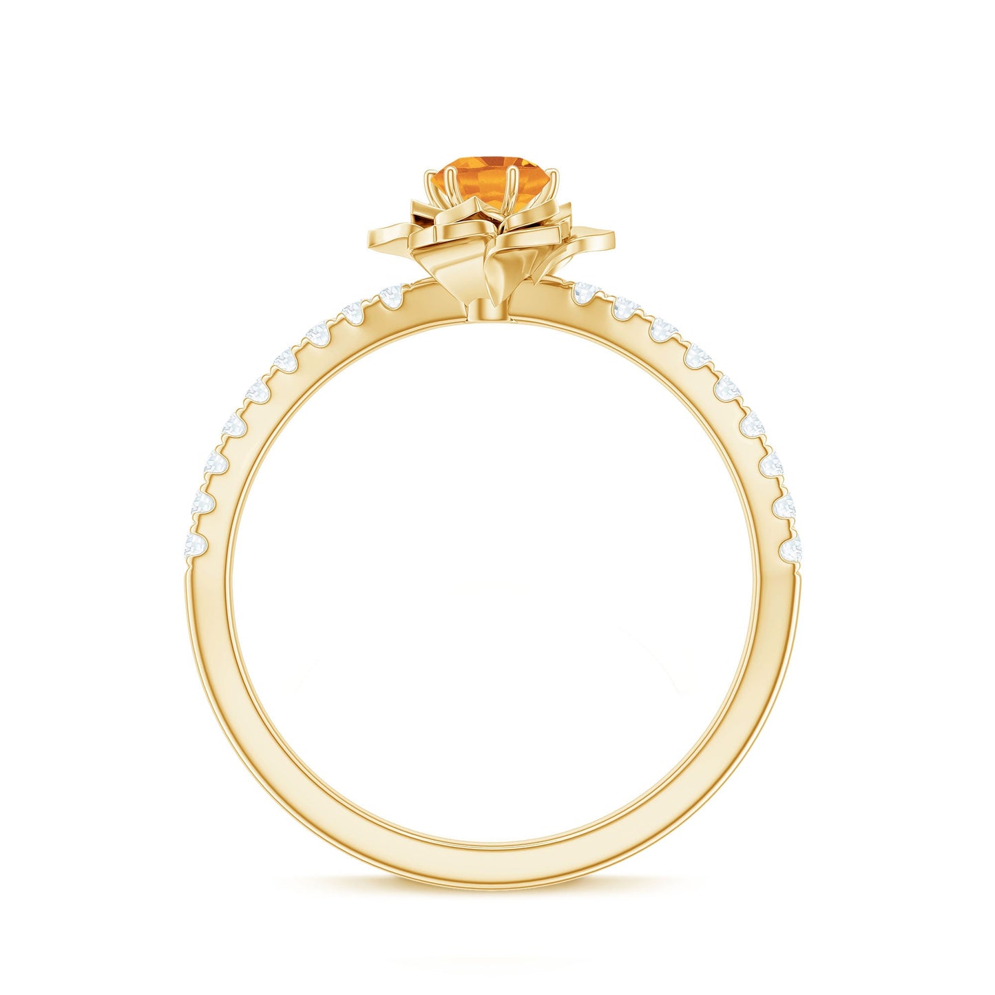 Certified Real Citrine Flower Engagement Ring with Diamond