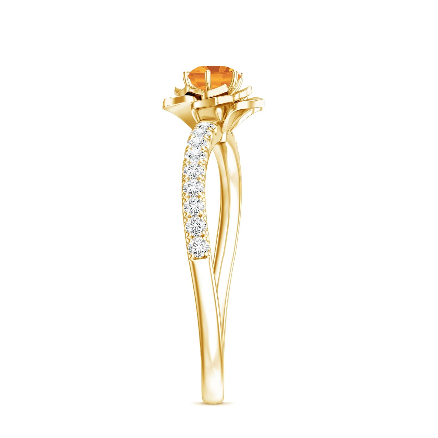 Certified Real Citrine Flower Engagement Ring with Diamond