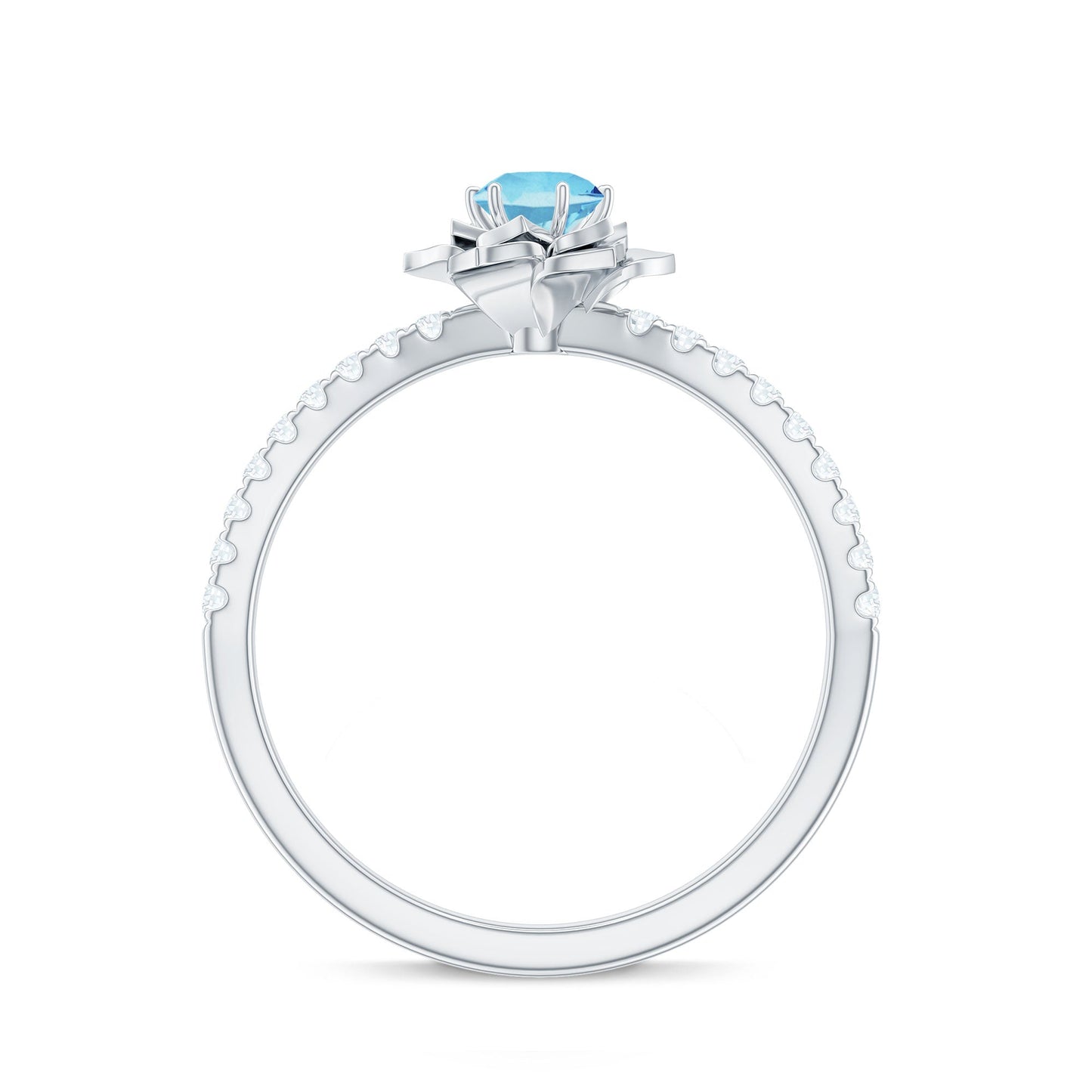 Floral Inspired Aquamarine Rose Engagement Ring with Diamond