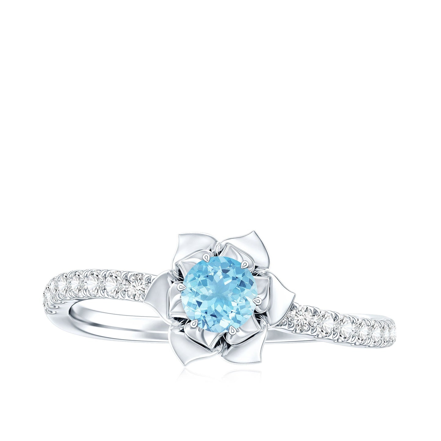 Floral Inspired Aquamarine Rose Engagement Ring with Diamond