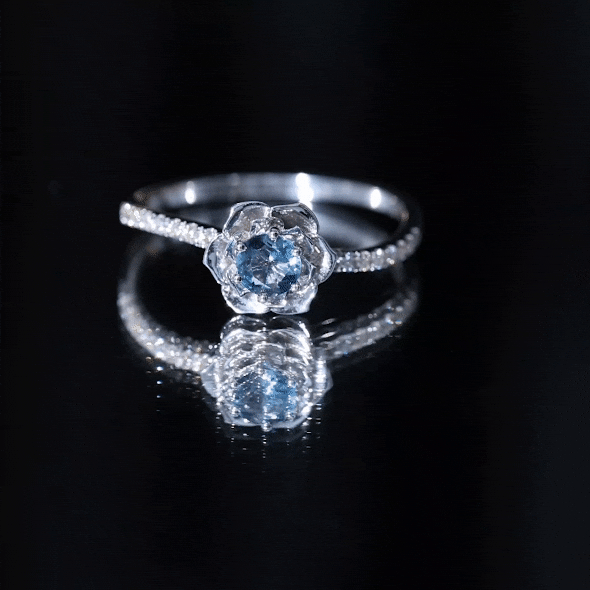 0.6 Carat Round London Blue Topaz Floral Engagement Ring with Diamond