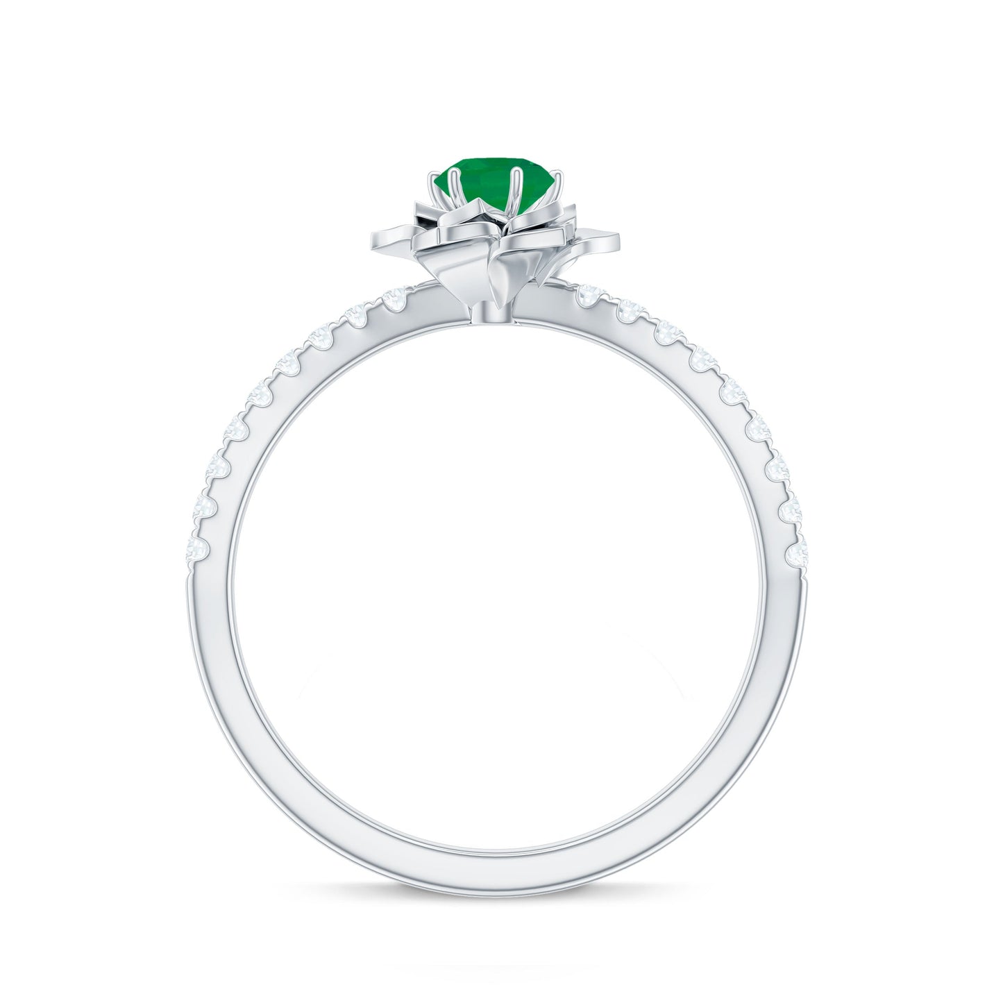 Genuine Emerald Flower Engagement Ring with Diamond