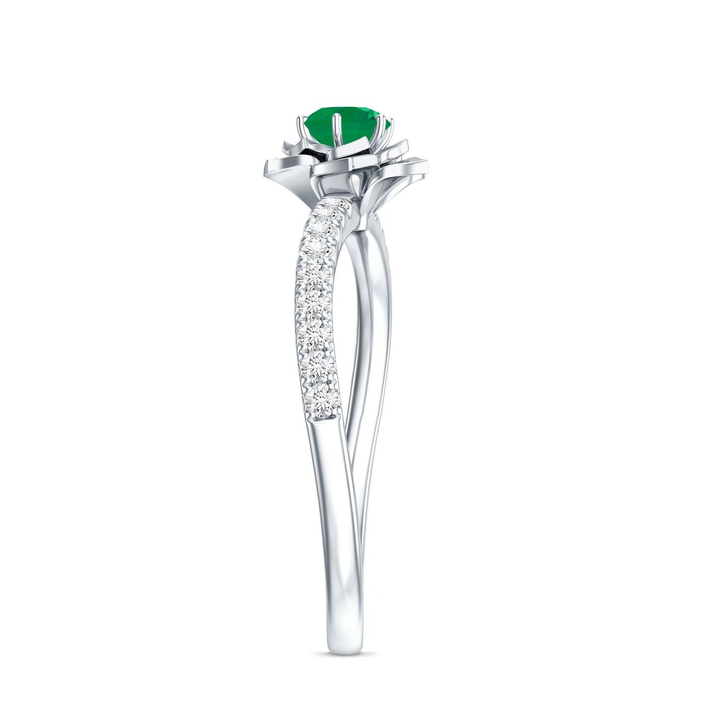 Genuine Emerald Flower Engagement Ring with Diamond