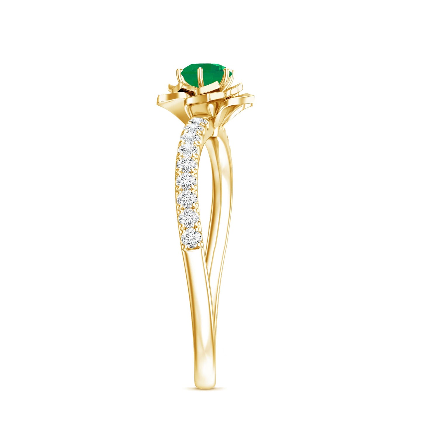 Genuine Emerald Flower Engagement Ring with Diamond