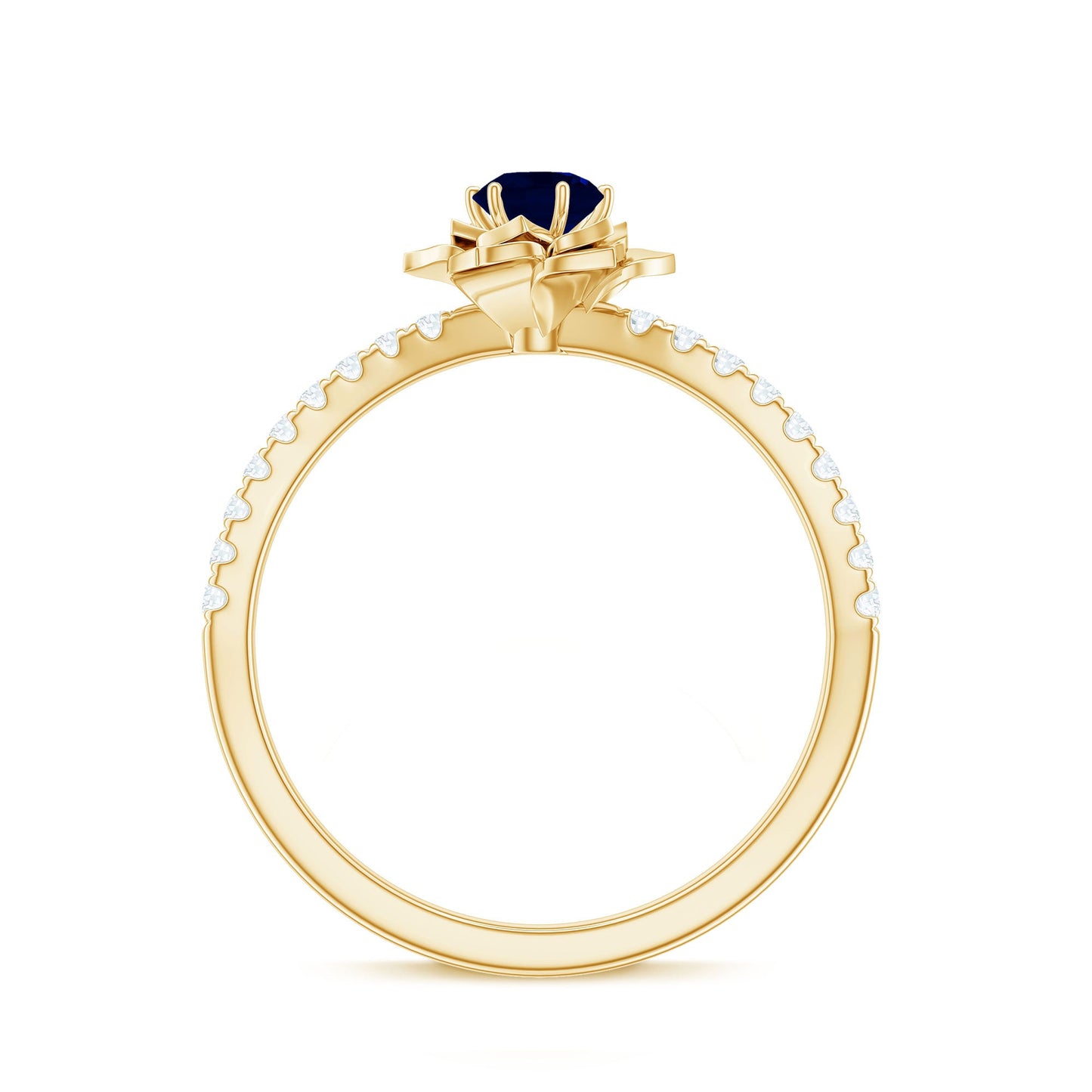 Real 0.9 Carat Blue Sapphire Rose Flower Engagement Ring with Diamond