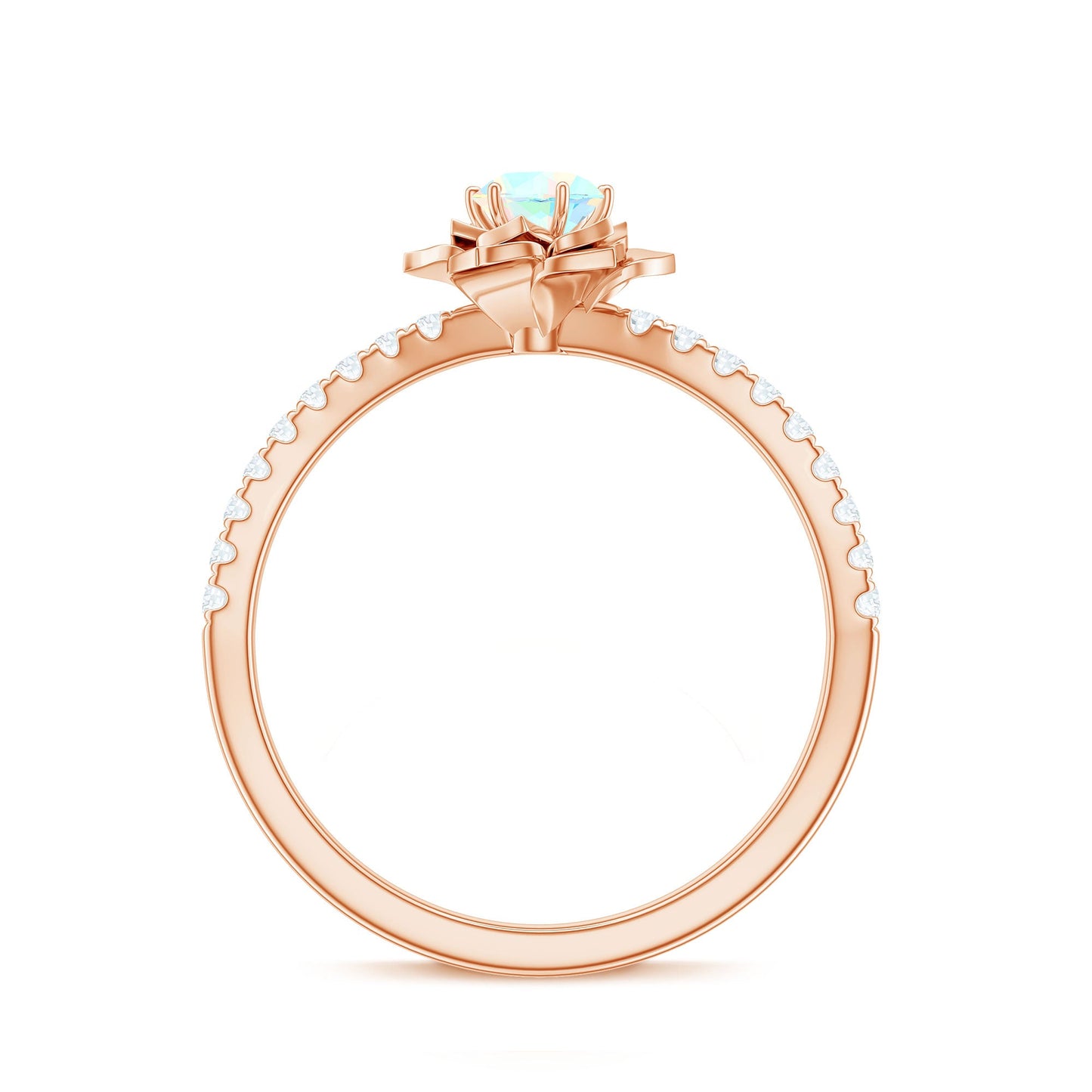 Natural Ethiopian Opal Floral Engagement Ring with Diamond Side Stones