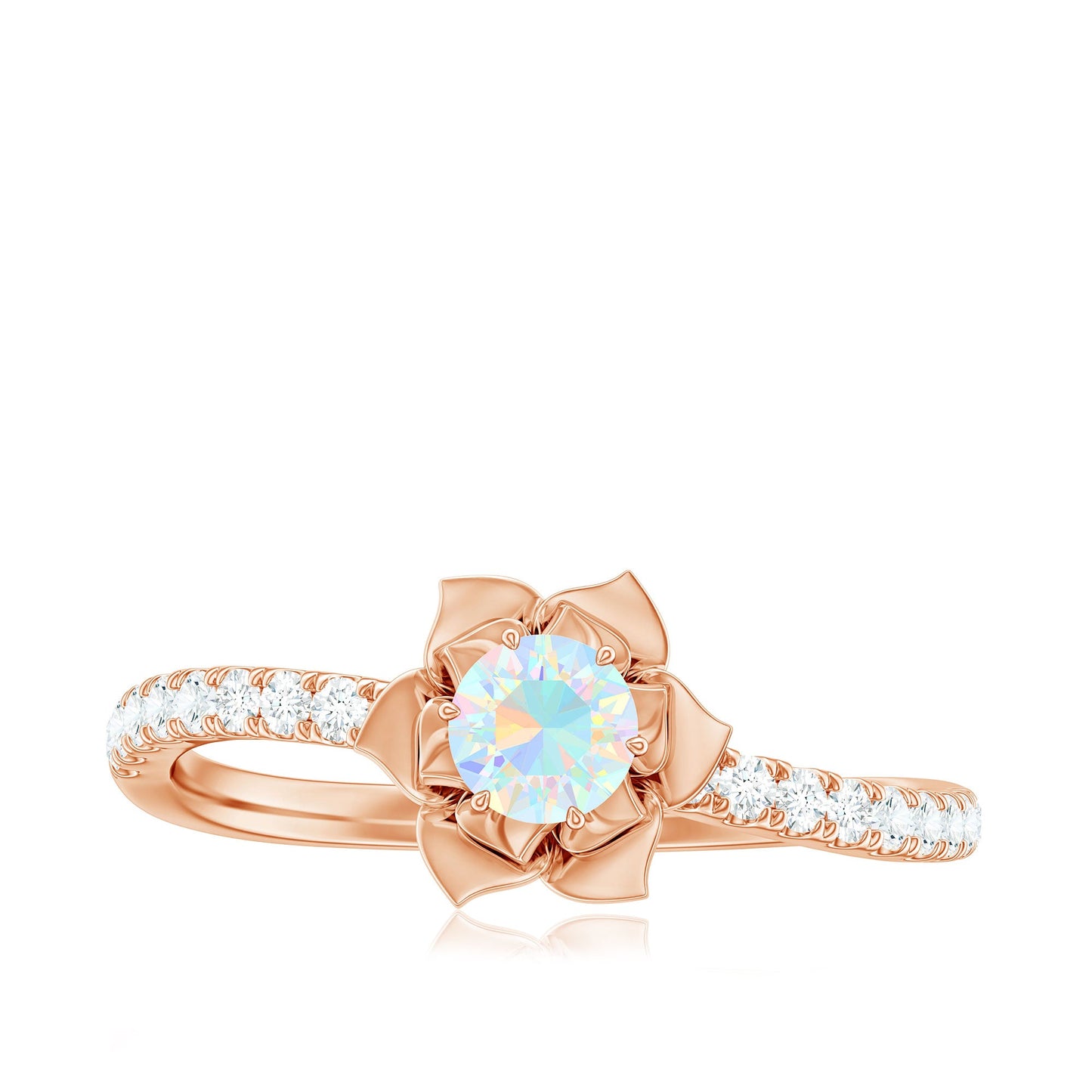 Natural Ethiopian Opal Floral Engagement Ring with Diamond Side Stones