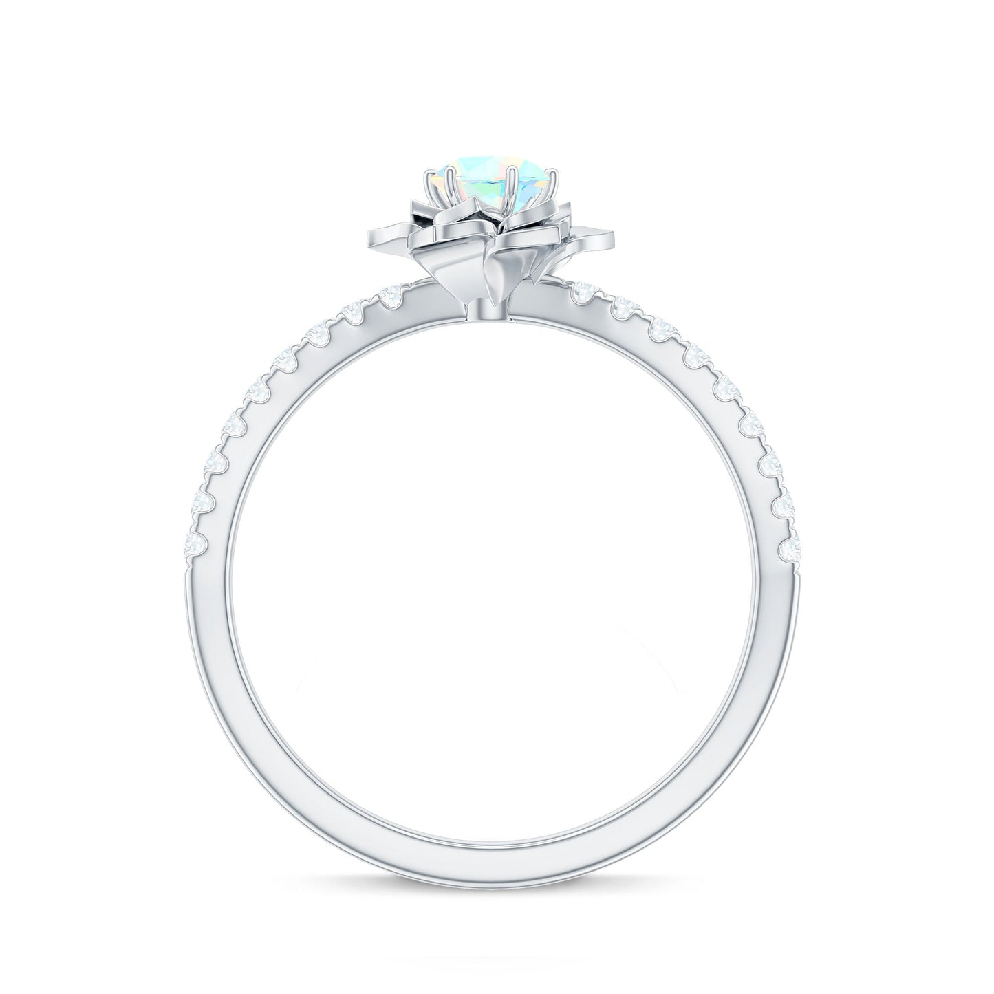 Natural Ethiopian Opal Floral Engagement Ring with Diamond Side Stones