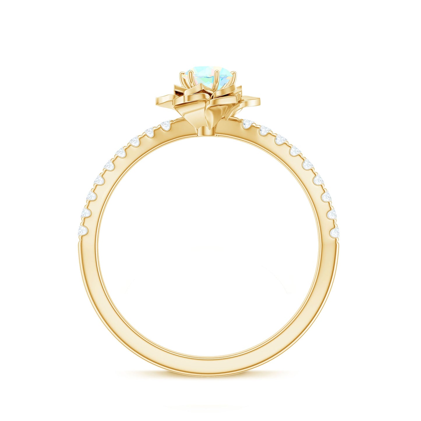 Natural Ethiopian Opal Floral Engagement Ring with Diamond Side Stones