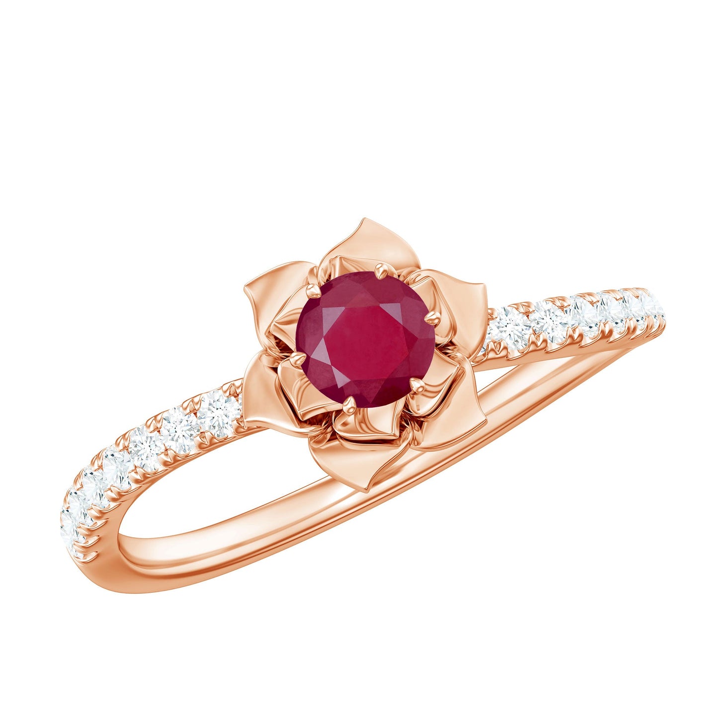 Natural 0.6 Carat Ruby Flower Engagement Ring with Diamond