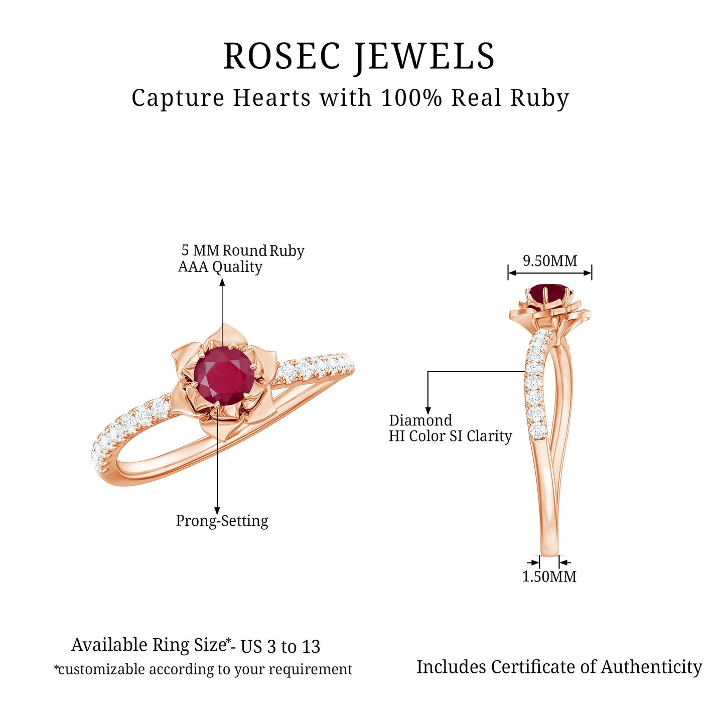 Natural 0.6 Carat Ruby Flower Engagement Ring with Diamond