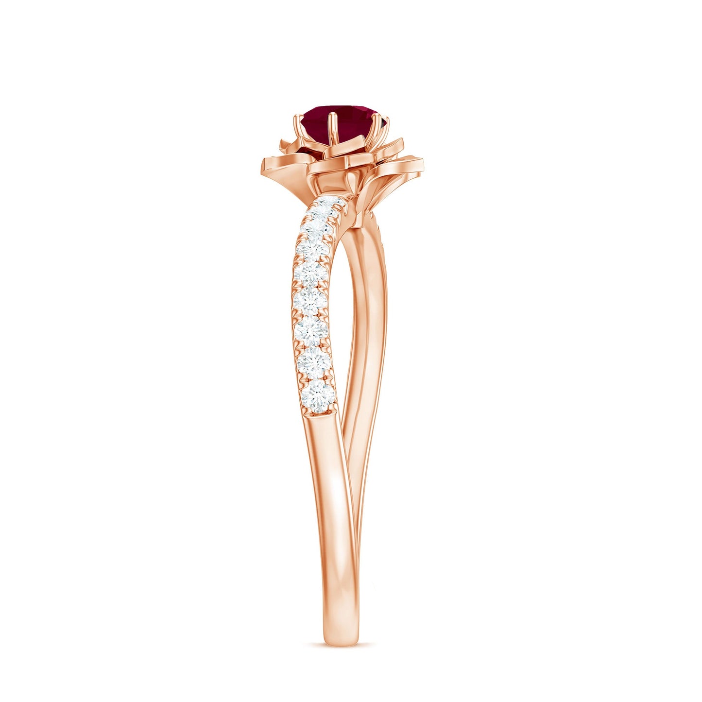 Natural 0.6 Carat Ruby Flower Engagement Ring with Diamond