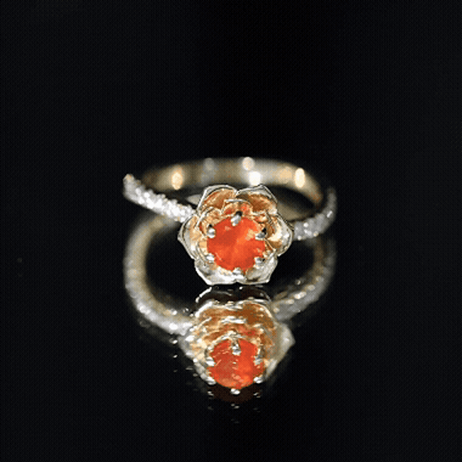 0.45 Carat Fire Opal Flower Engagement Ring with Diamond