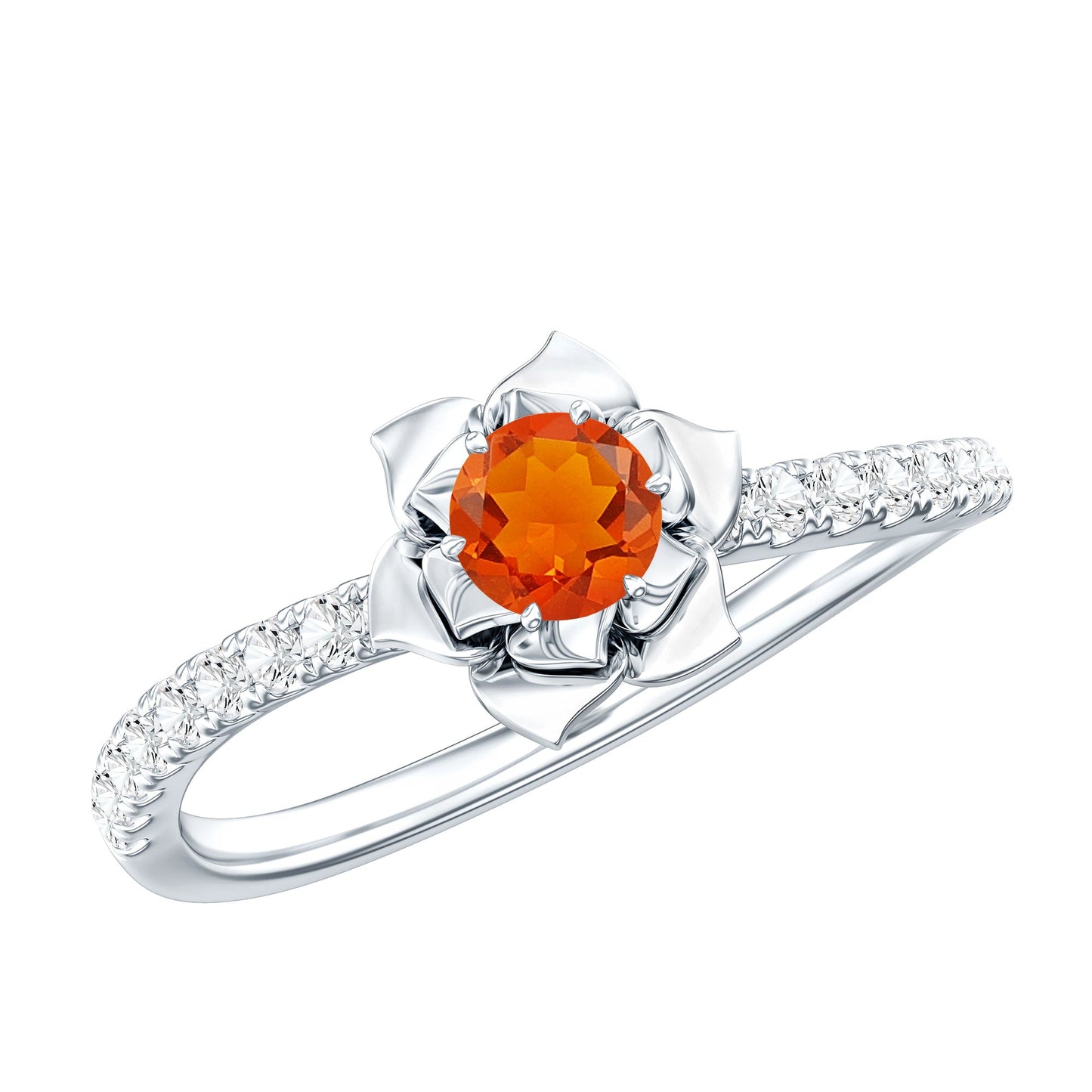 0.45 Carat Fire Opal Flower Engagement Ring with Diamond