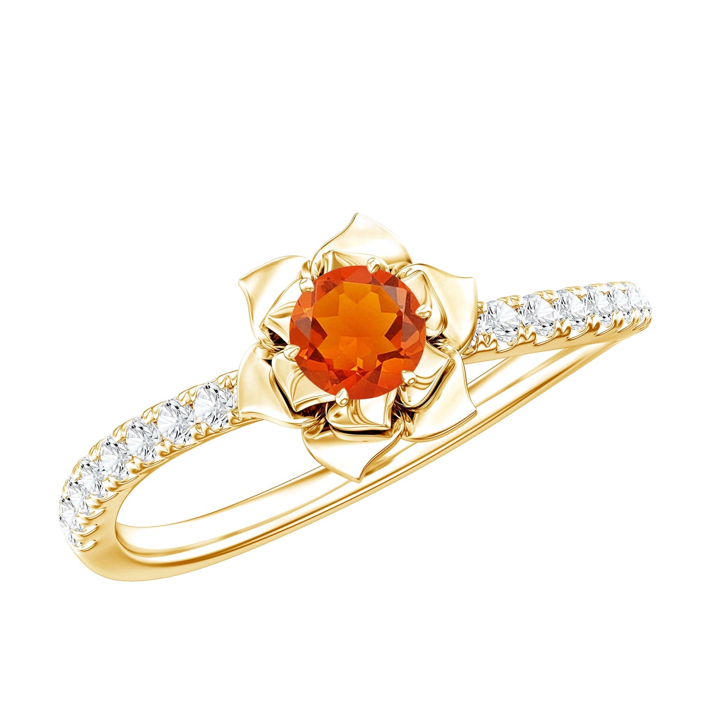 0.45 Carat Fire Opal Flower Engagement Ring with Diamond