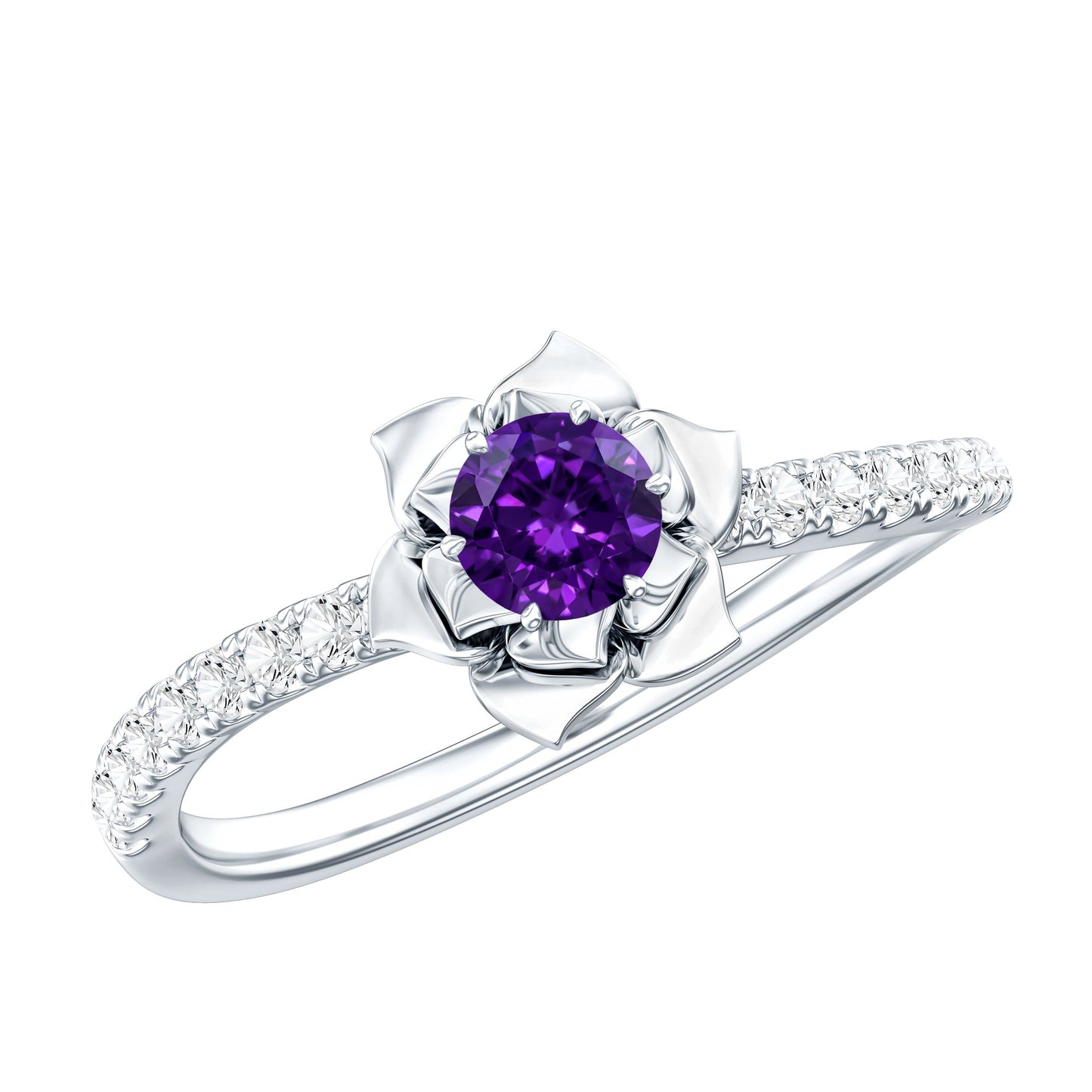 Natural Amethyst Rose Engagement Ring with Diamond