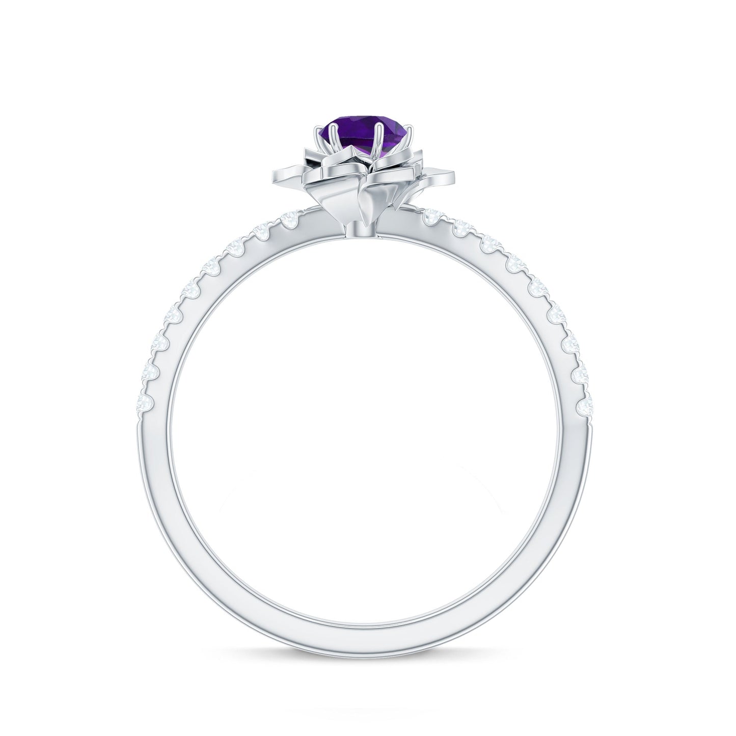 Natural Amethyst Rose Engagement Ring with Diamond