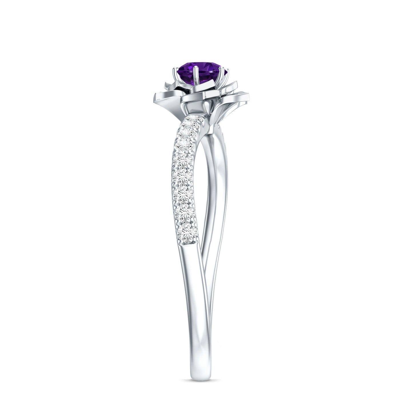 Natural Amethyst Rose Engagement Ring with Diamond