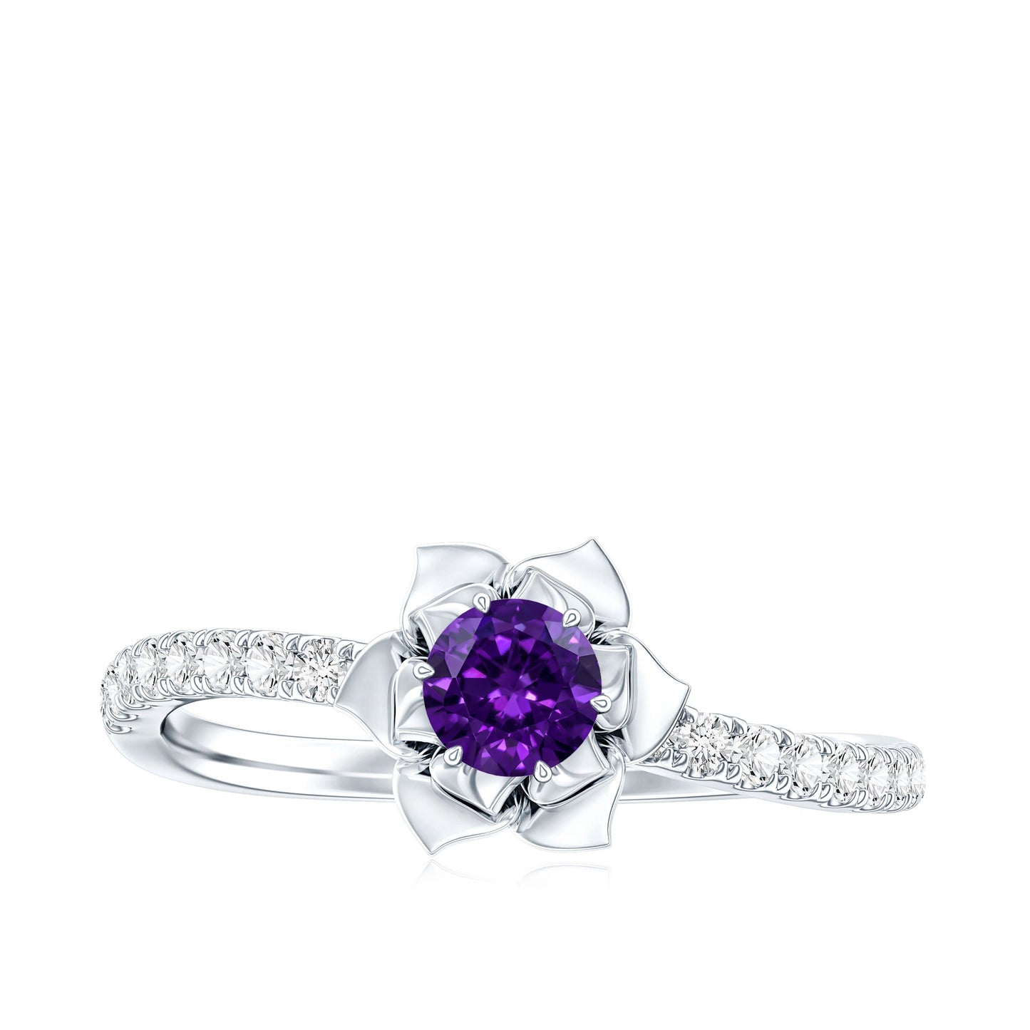 Natural Amethyst Rose Engagement Ring with Diamond