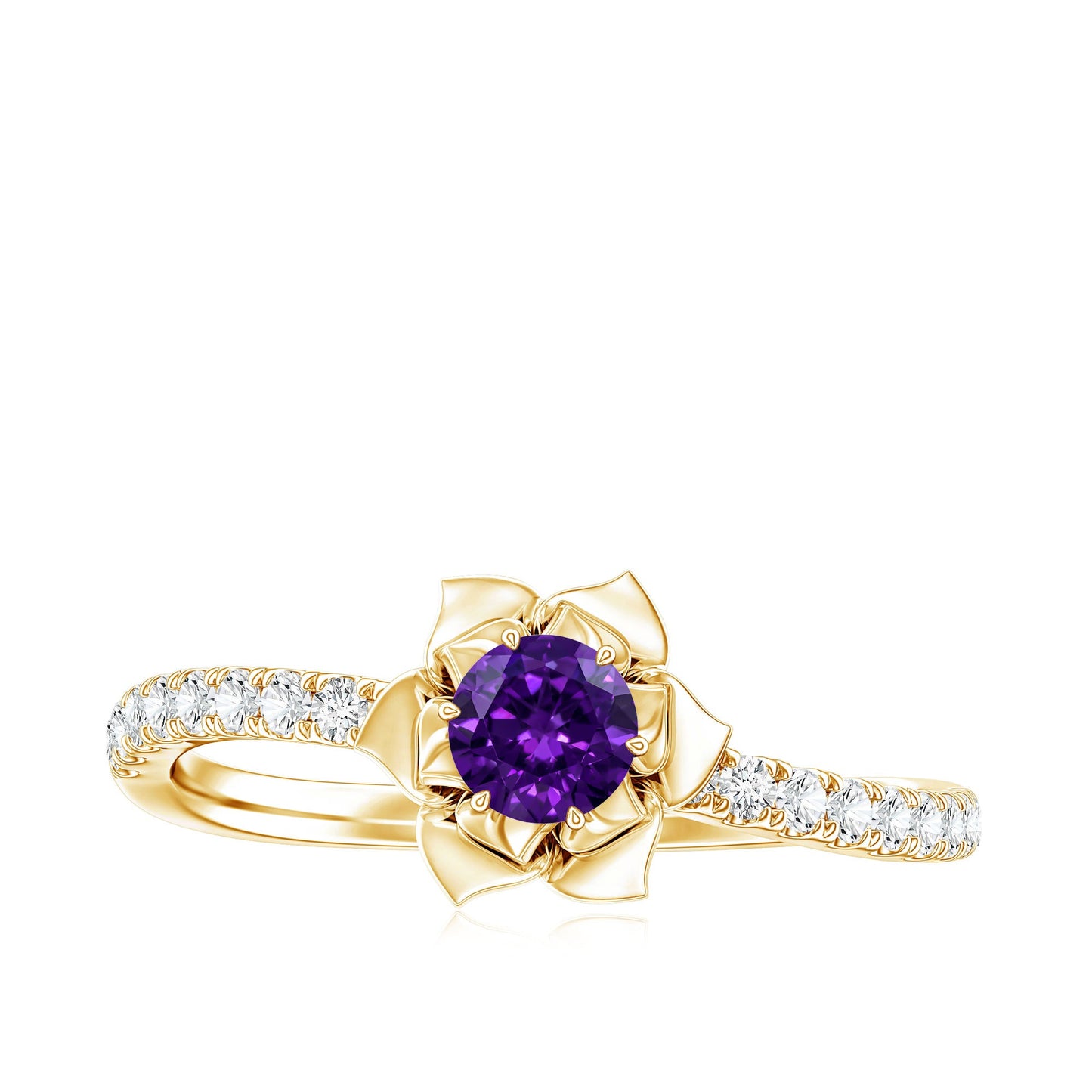 Natural Amethyst Rose Engagement Ring with Diamond