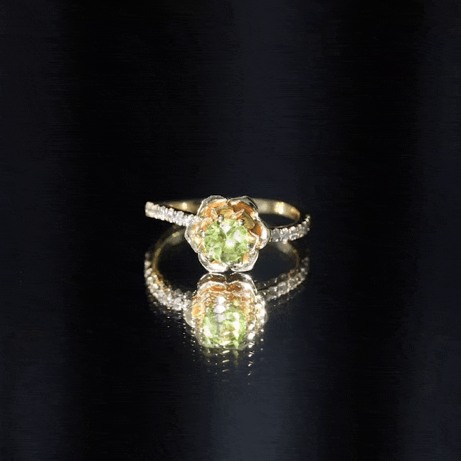 Nature Inspired Half Carat Peridot Flower Engagement Ring with Diamond