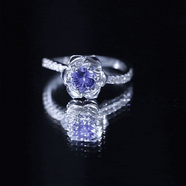 Genuine Tanzanite Rose Flower Engagement Ring with Diamond Curved Shank