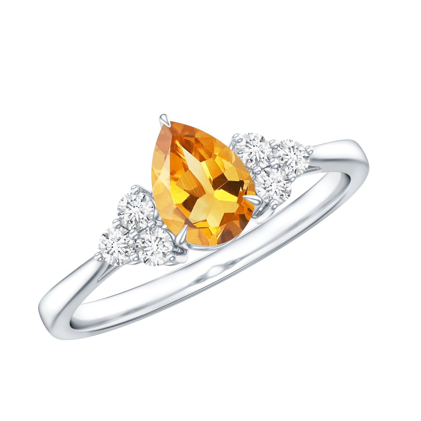 Classic Citrine Teardrop Engagement Ring with Diamond Trio