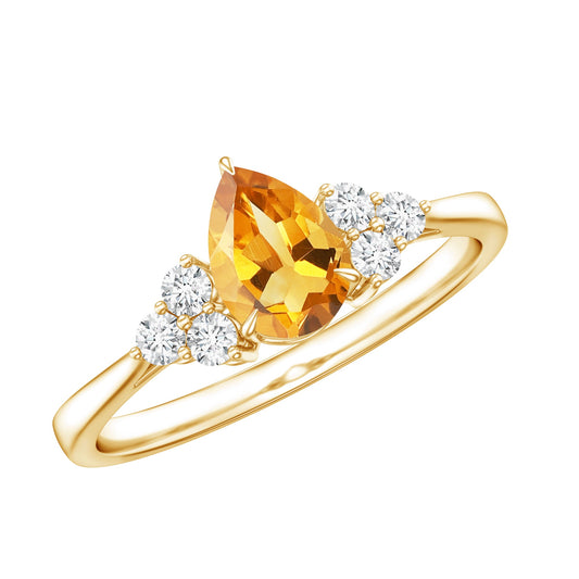 Classic Citrine Teardrop Engagement Ring with Diamond Trio
