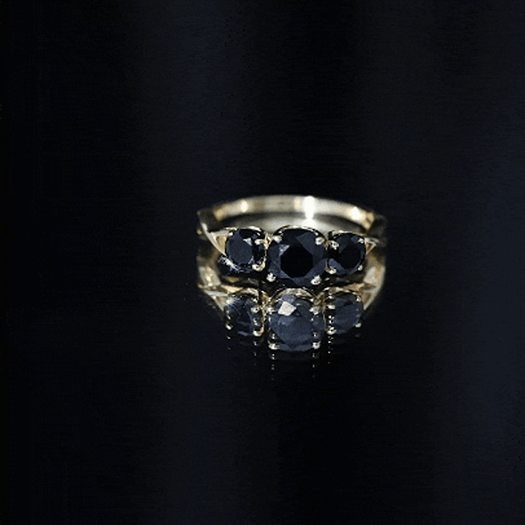 Natural 1.5 Carat Black Spinel 3 Stone Engagement Ring for Women