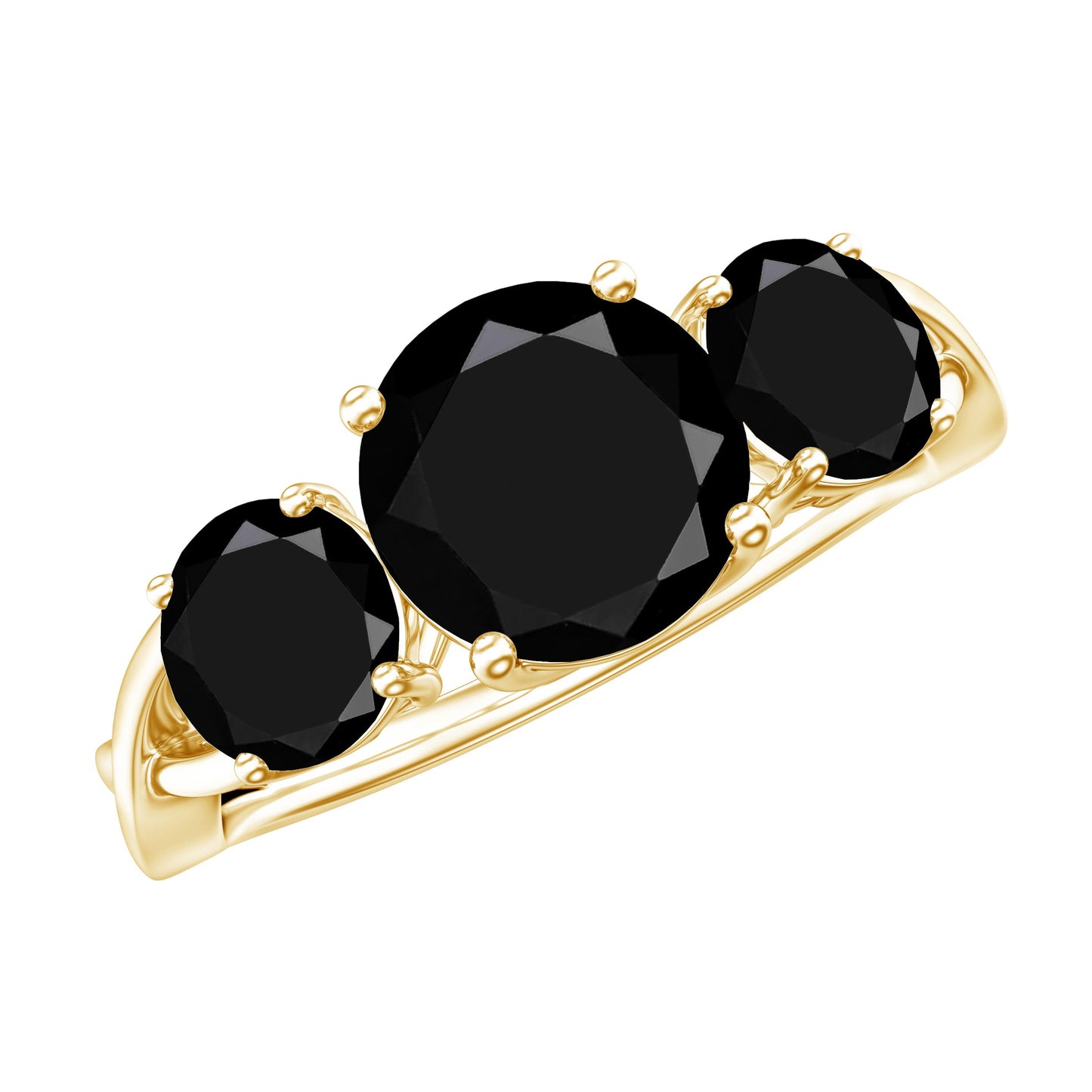 Natural 1.5 Carat Black Spinel 3 Stone Engagement Ring for Women