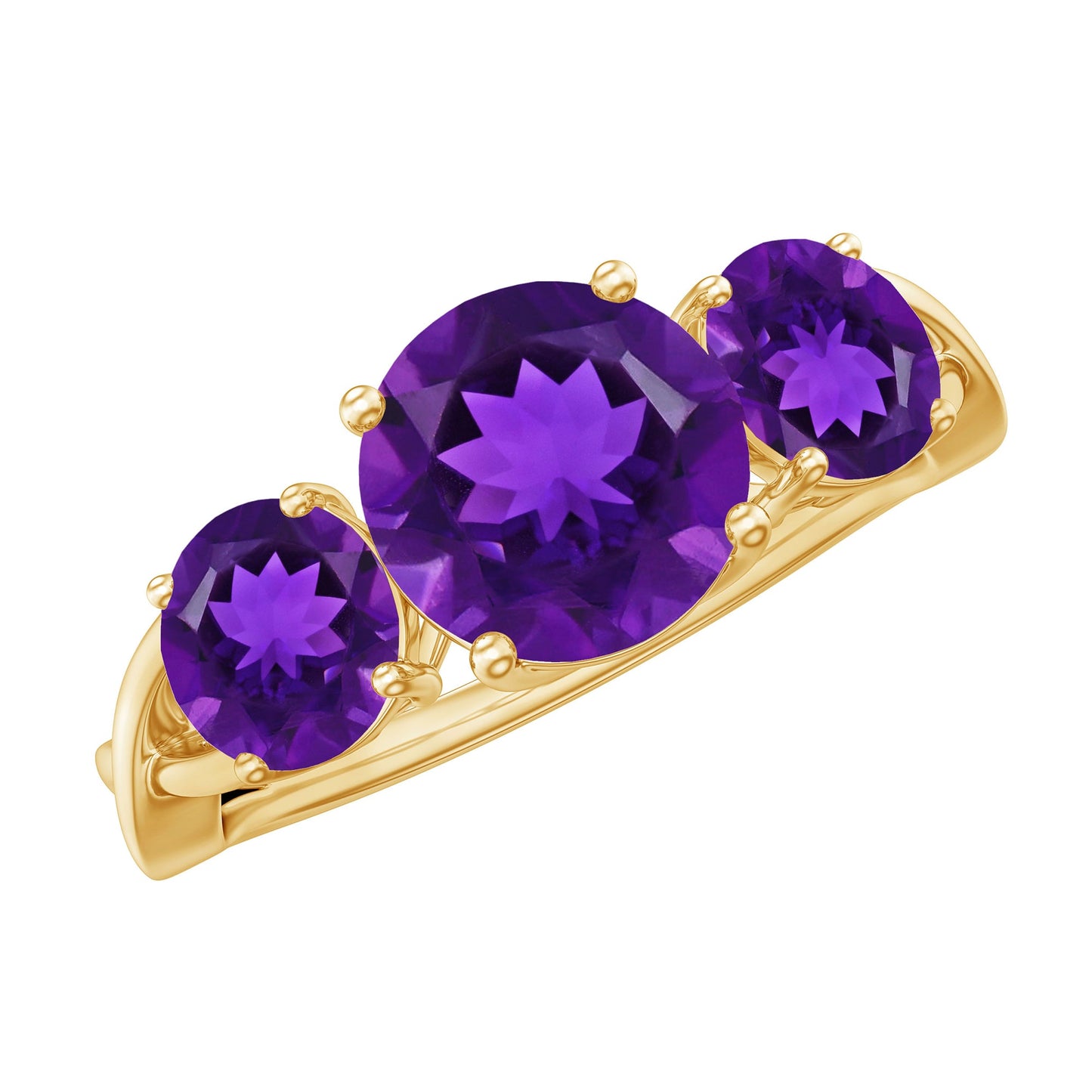Natural Amethyst 3 Stone Engagement Ring for Women