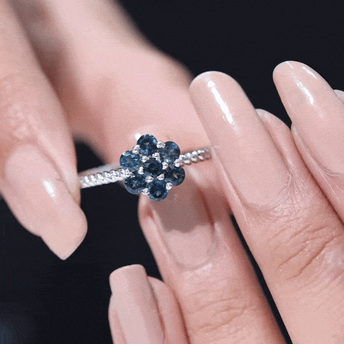 London Blue Topaz Floral Engagement Ring For Women