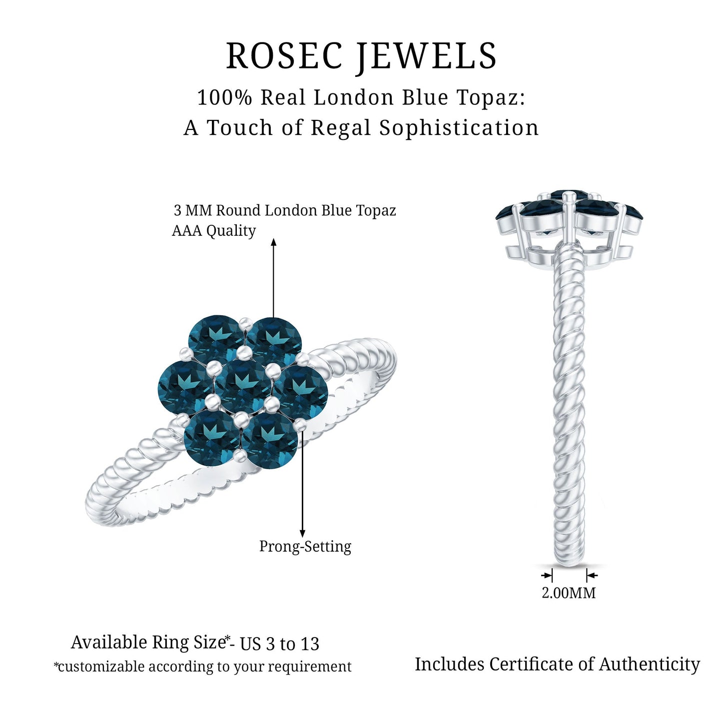 London Blue Topaz Floral Engagement Ring For Women