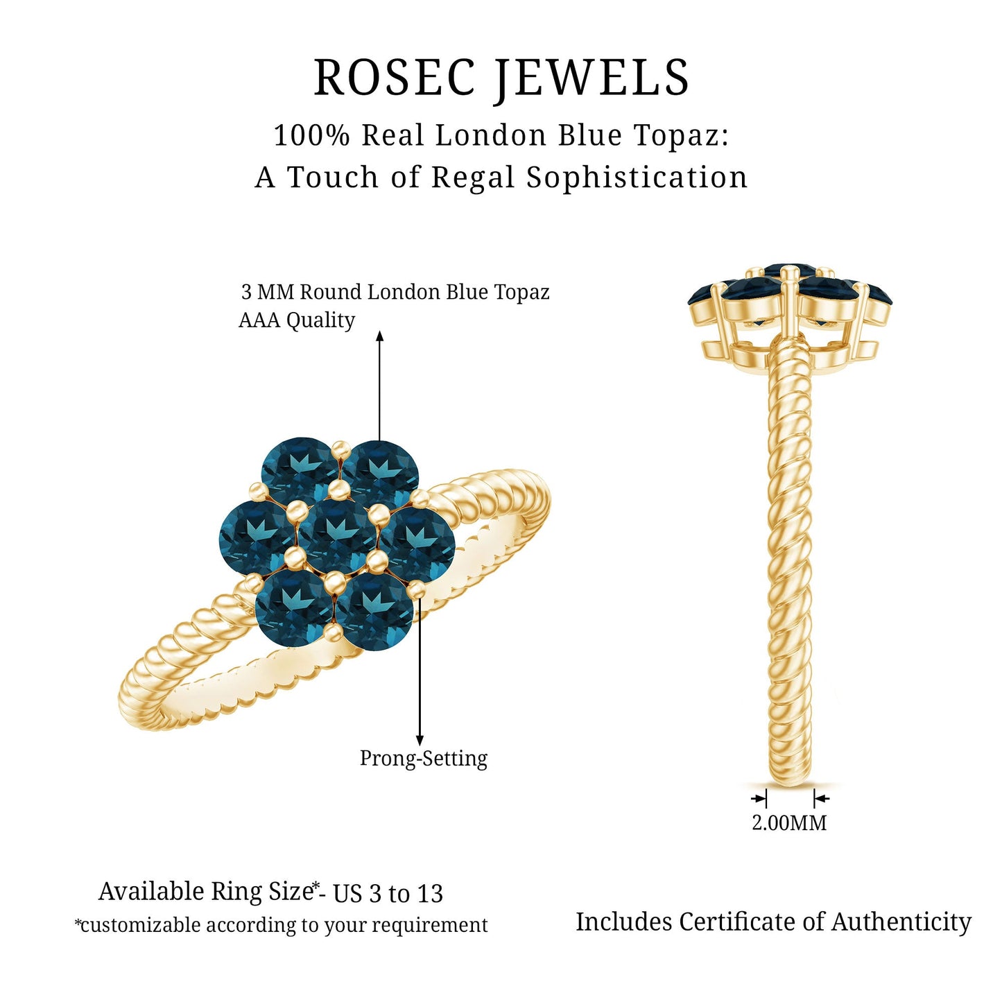 London Blue Topaz Floral Engagement Ring For Women