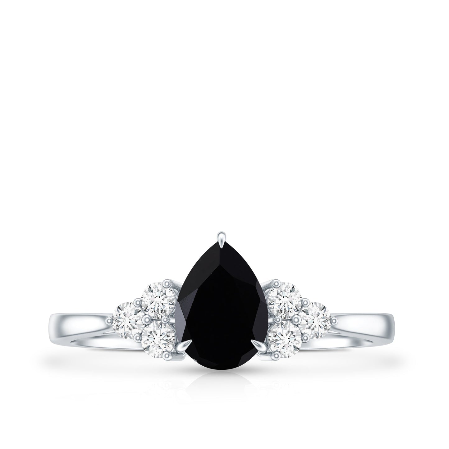 Pear Shaped Black Onyx Engagement Ring with Real Diamond Trio