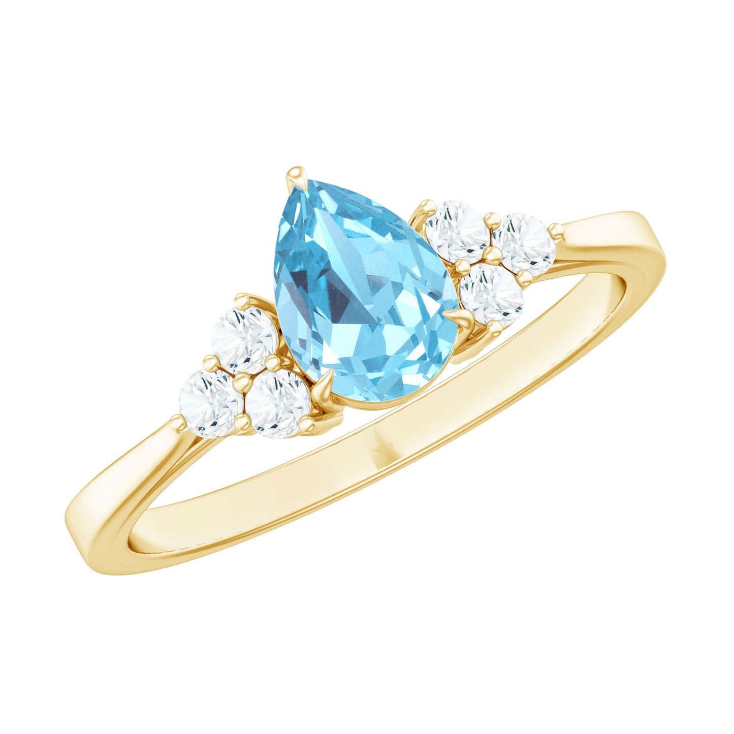 1 Carat Aquamarine Pear Engagement Ring with Diamond Trio