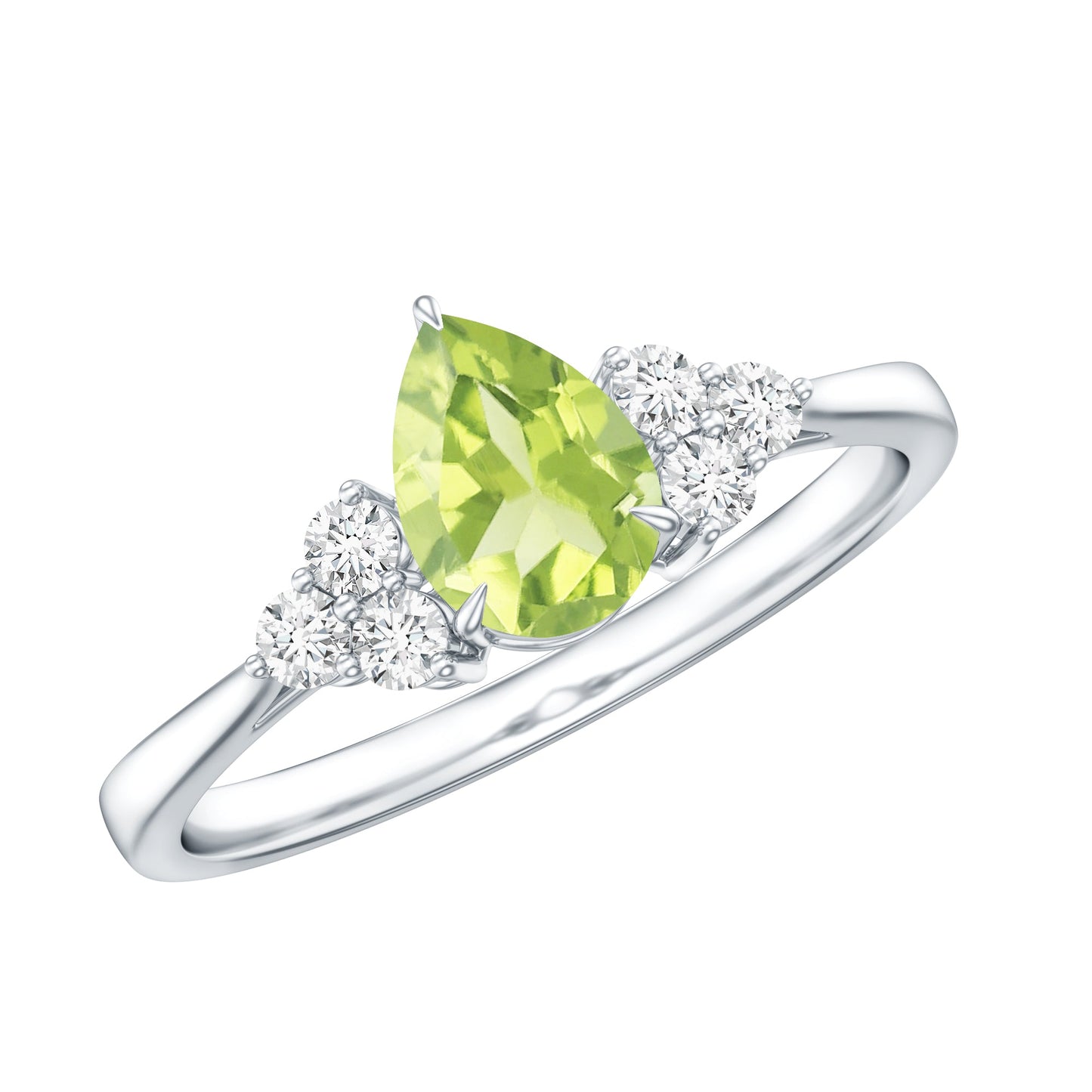 1 Carat Peridot Teardrop Engagement Ring with Diamond Trio