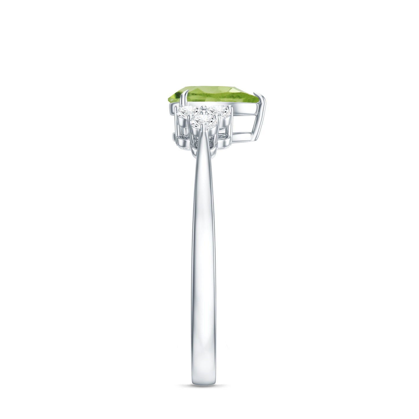 1 Carat Peridot Teardrop Engagement Ring with Diamond Trio