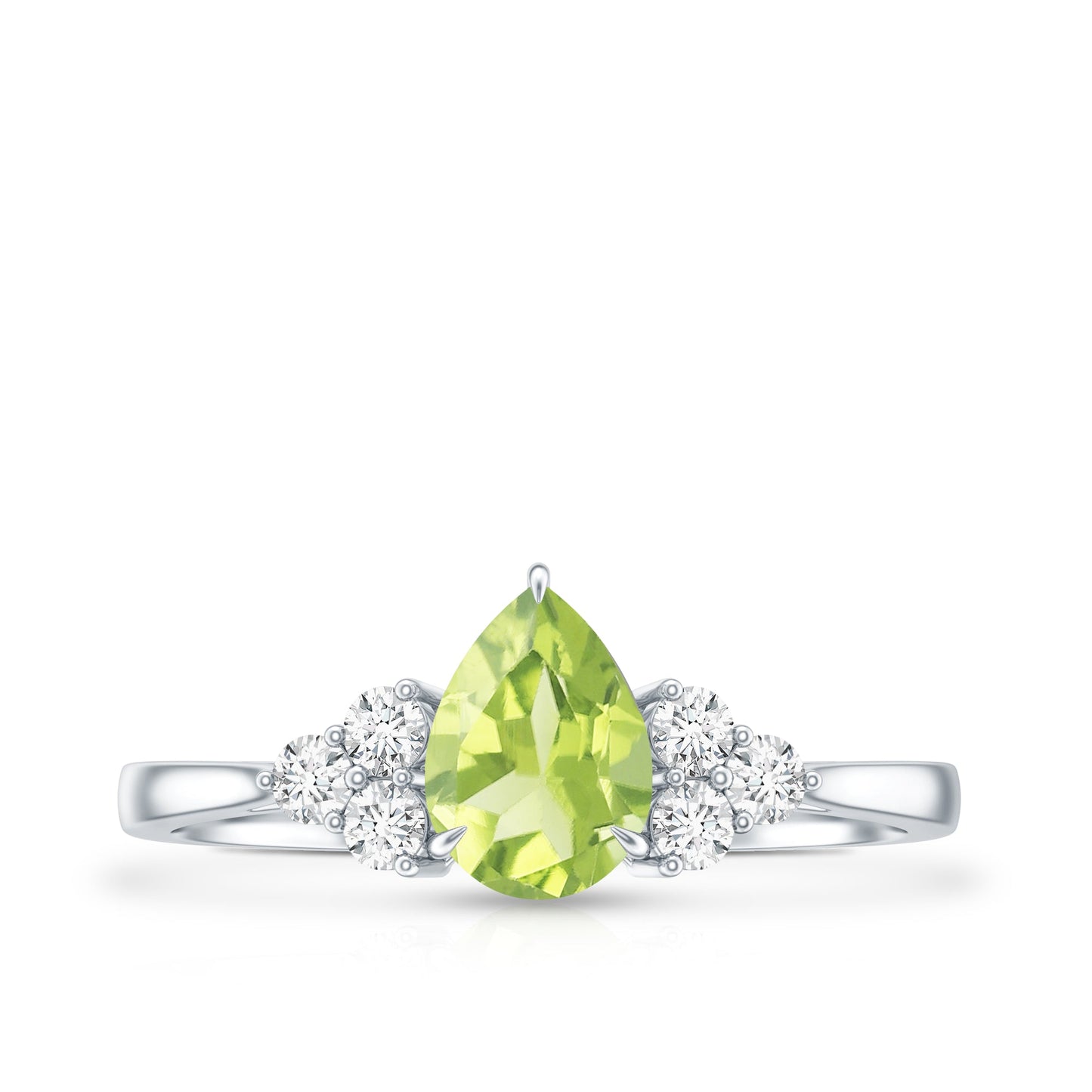 1 Carat Peridot Teardrop Engagement Ring with Diamond Trio