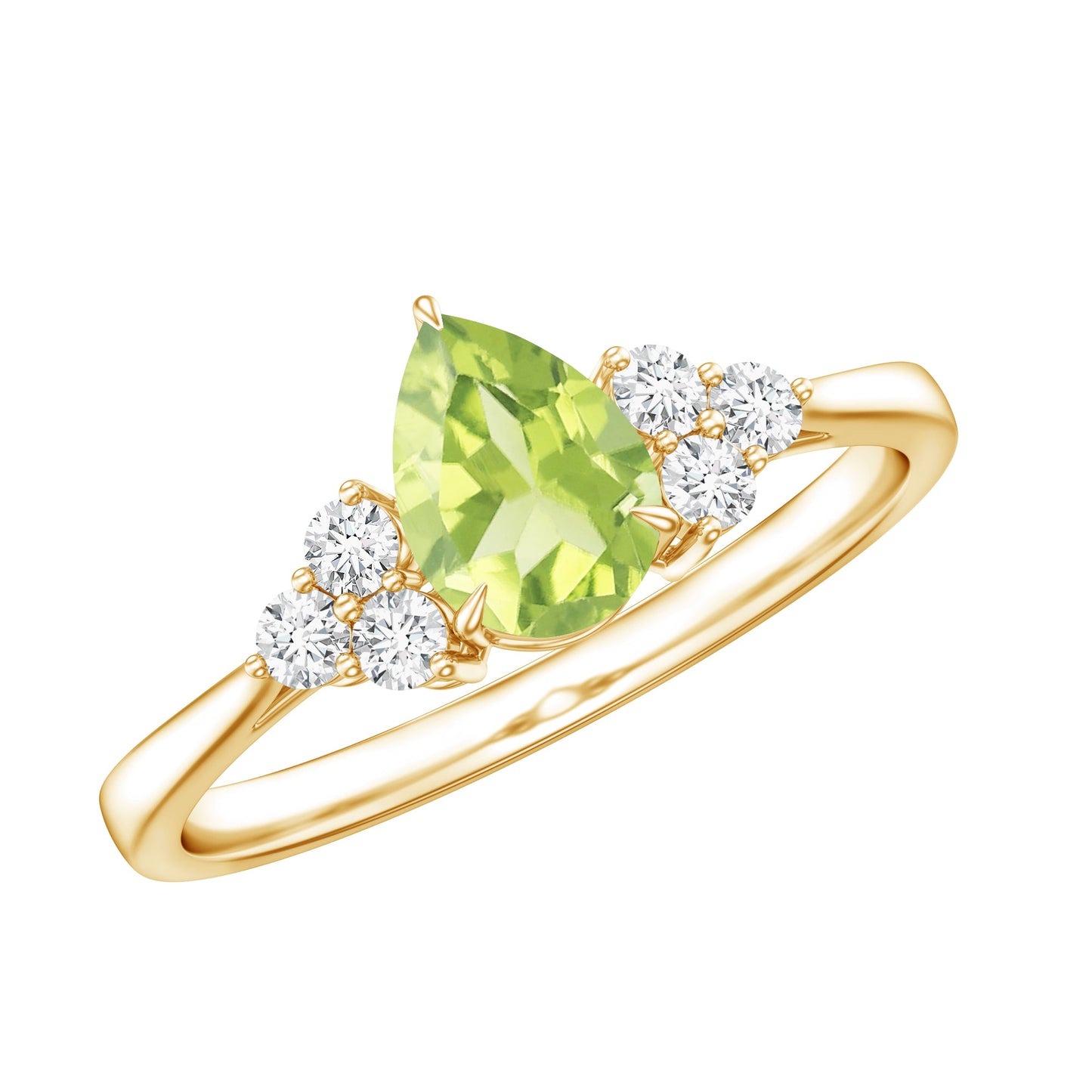 1 Carat Peridot Teardrop Engagement Ring with Diamond Trio