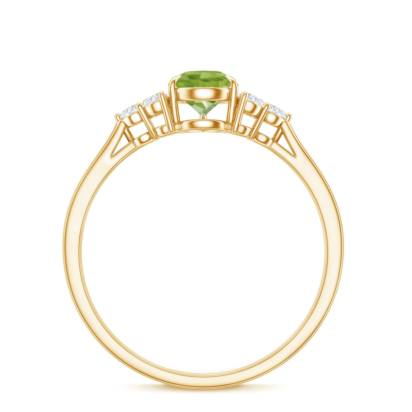 1 Carat Peridot Teardrop Engagement Ring with Diamond Trio