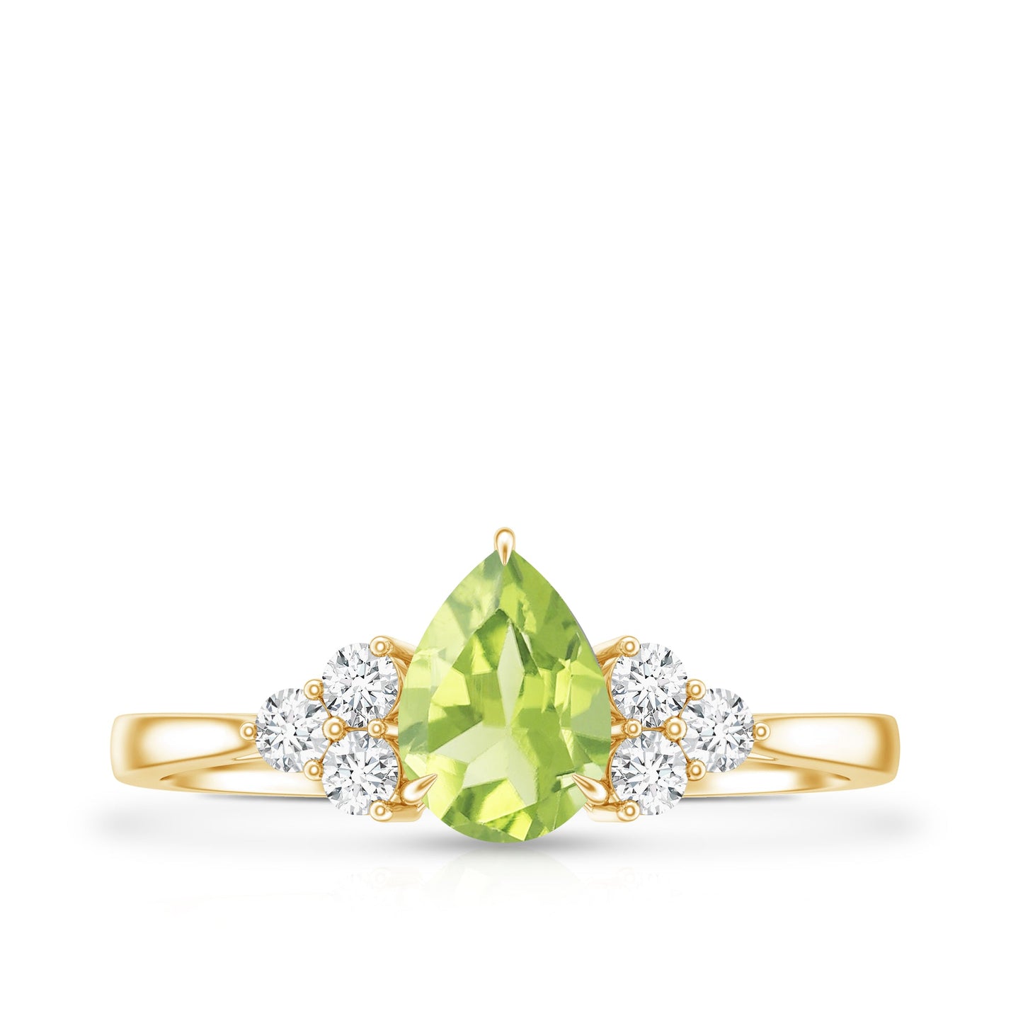 1 Carat Peridot Teardrop Engagement Ring with Diamond Trio