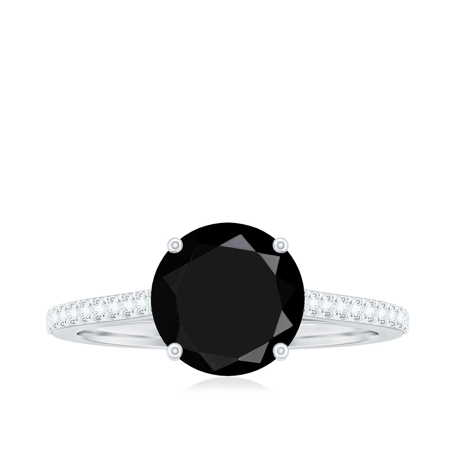 Round Cut Black Onyx Engagement Ring with Diamond Side Stones